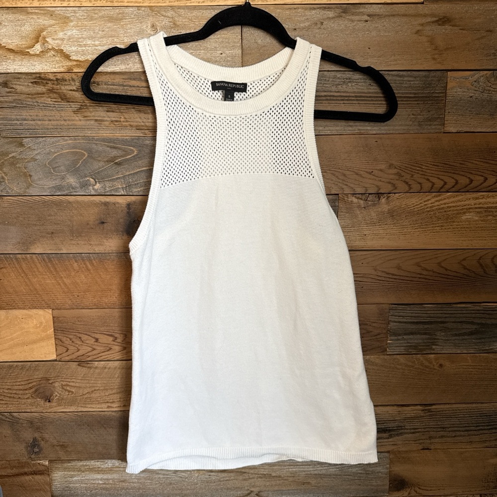 Banana Republic Cream Mesh Knit Top